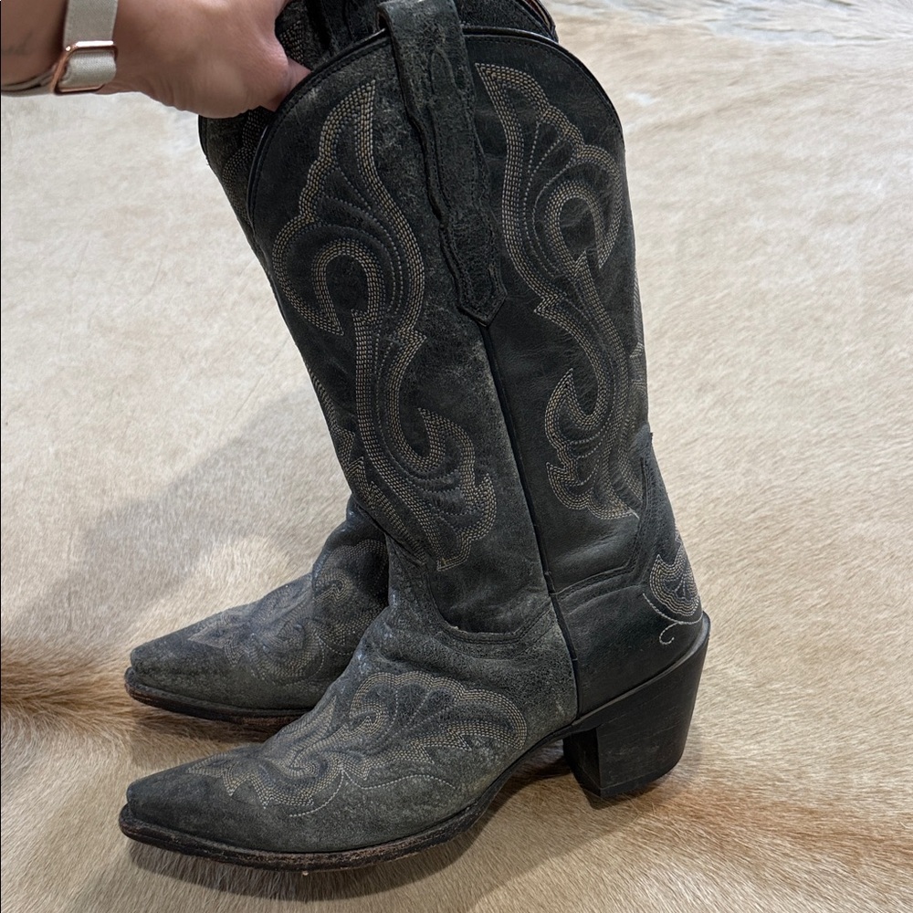 Dan Post Dark Green/Black Embroidered Western Cowboy Boots